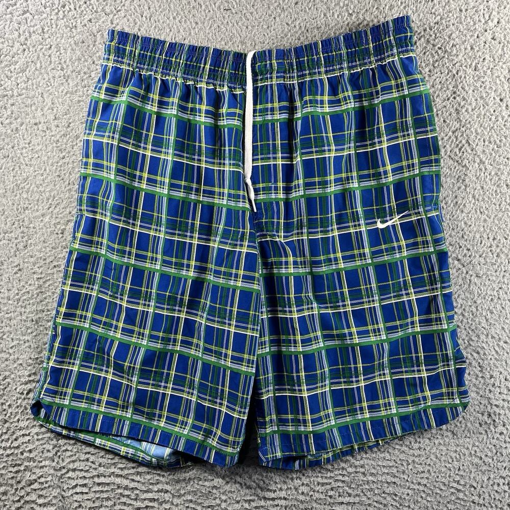 Nike Swim Trunks Mens Medium Blue Green Plaid Board Shorts 397143-400
